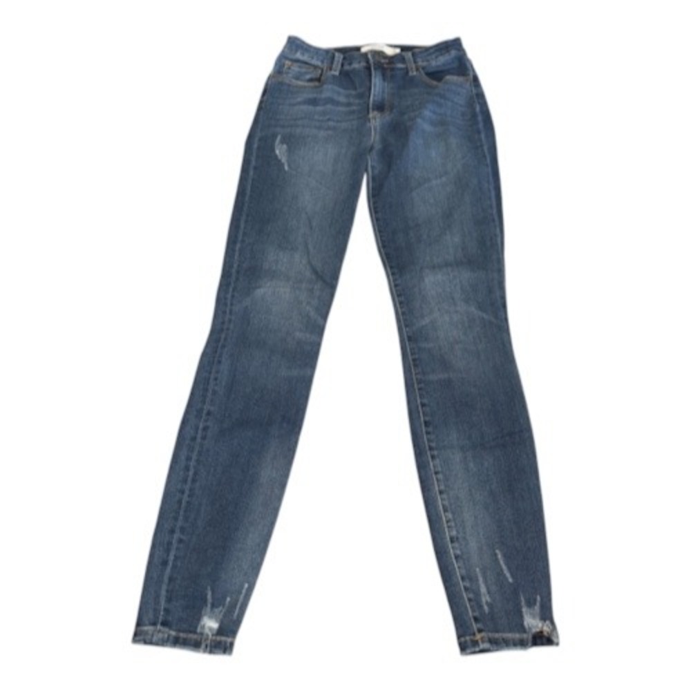 JustFab Womens 26 Medium Wash Distressed Skinny Jeans Blue Raw Hem Rise 9.5in